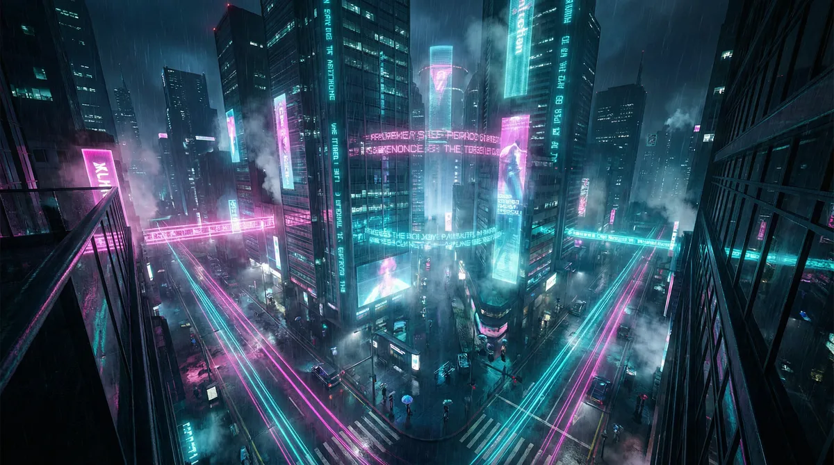 韩国动漫 竖屏短剧平台首页背景 - 赛博朋克都市夜景